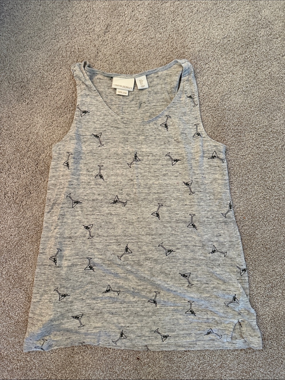 Cynthia Rowley Heather Gray Tank with Black Martini Print
